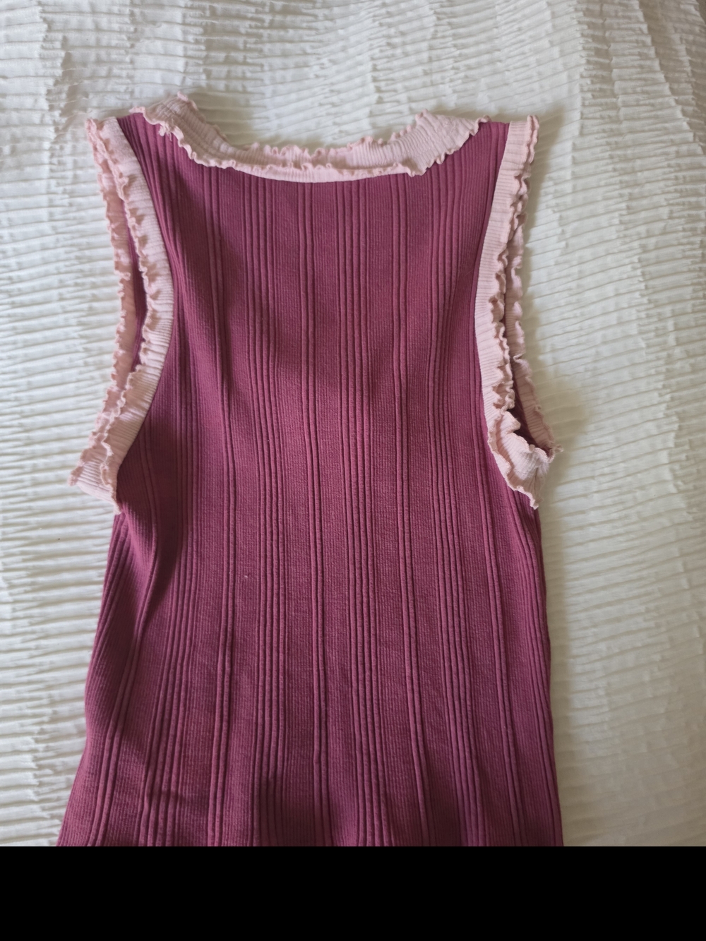 Maeve Ribbed Tank Top in Berry and Light Pink Ruffle Trim - Picture 3 of 3